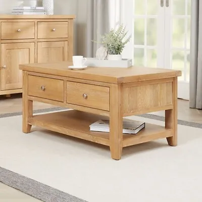 Cheshire Limed Oak 2 Drawer Coffee Table With Shelf- Living Room Storage- LR82 • £319