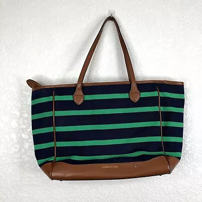 Lauren Ralph Lauren Shoulder Bag Green Navy Canvas Striped Preppy Nautical • $13.97