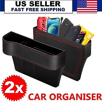 2Pack PU Leather Car Organizer Front Seat Gap Filler With Cup Holder Side Pocket • $16.99