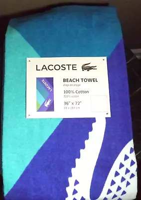 NEW Lacoste Blue & Teal 36 X72  Beach Towel Logo 100% Cotton • £29.92