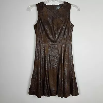 Vince Camuto Womens Fit Flare Dress Size 4 Faux Leather Brown Sleeveless • $14.85