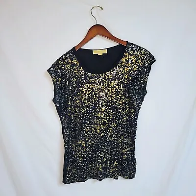 Michael Kors Black With Gold Sequin Dressy Blouse Small • $16.90