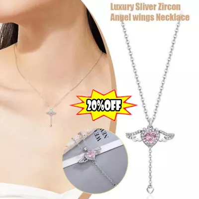 £3.18 • Buy Pink Angel Wings Necklace Charm Pendant Necklace Women Jewelry Gifts BEST