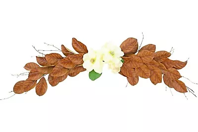 Artificial Magnolia Leaf Swag Brown Magnolia Leaves With White Peony Flowers • $65.99