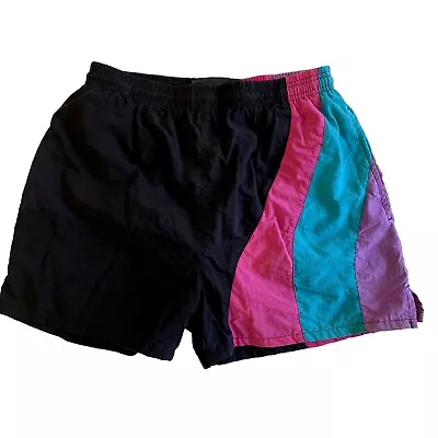 Vtg 80 90's Fast Breakers Black Purple COLORBLOCK Trunks Surf Board SUFER Shorts • $79.99