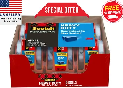 6 Pack 3M Scotch Heavy Duty Shipping Packaging Tape & Dispenser 1.88 In X 800in • $20.99