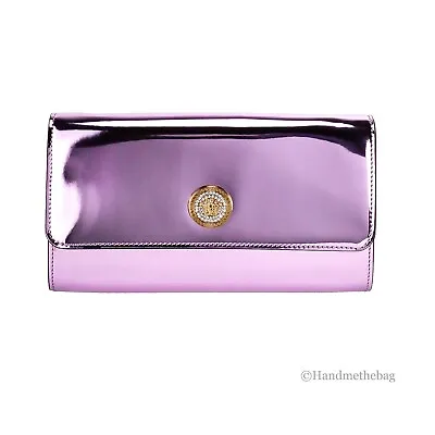 Versace Medusa Lilac Crystal Metallic Leather Evening Crossbody Clutch Handbag • $549