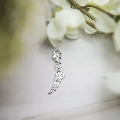 Silver Angel Wing Charm - 925 Sterling Silver Clip On Charms - Lobster Clasp • £7.50