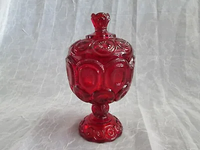 Moon And Stars RUBY RED Fenton LG Wright Covered Compote Candy Dish Lidded • $89.99