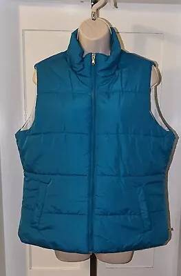 Womens Made For Life Turquoise Blue Puffer Vest Sz L Large Insulated Aqua EUC • $12