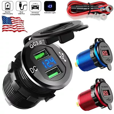 USB Car Charger Dual QC3.0 PD Port With Voltmeter Outlet Socket For 12V Boat RV • $9.95