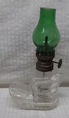 Miniature Oil Lamp Boot Shaped With Green Top Glass • $7.50