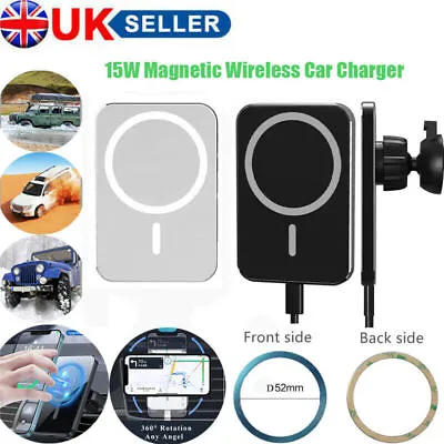 Magnetic Wireless Car Charger Mount Holder Fr IPhone Magsafe 15 14 13 12 Pro Max • £11.95