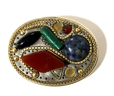 Jewelry  Michal Golan Signed Brooch Pin Natural Multicolor Stones Gold Beads • $32