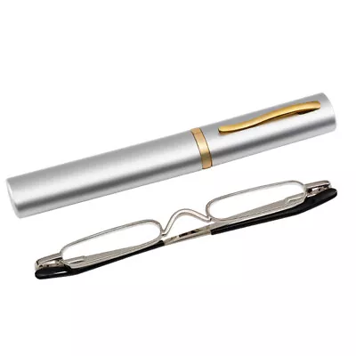 Mens Womens Pocket Reading Glasses Slim Mini Metal Readers With Pen Tube Case • $4.71