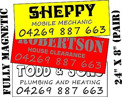 PAIR 2 Of FULLY MAGNETIC Vehicle Van Car Signs Business Trade Advert Removeable • £14