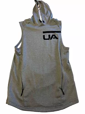 Mens UNDER ARMOUR Gray Coldgear Fitted Sleeveless Hoodie Sz S • $17.99