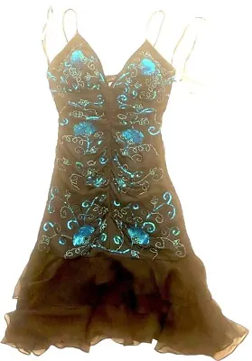 Venus Silk Dress Parties/cocktail Black Embellished Beaded Sequins Turquoise NWT • $50.99