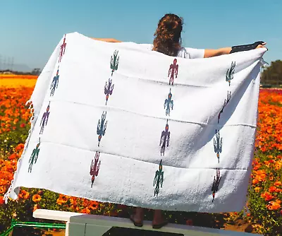 Mexican Blanket Vintage Style Thunderbird White Serape Falsa | Yoga Blanket • $24.95