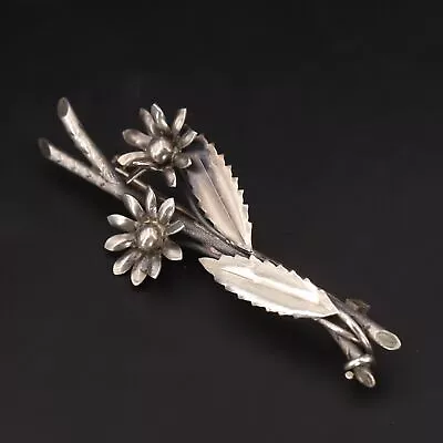 Sterling Silver - Daisy Flower & Leaf Brooch Pin - 6g • $3.25