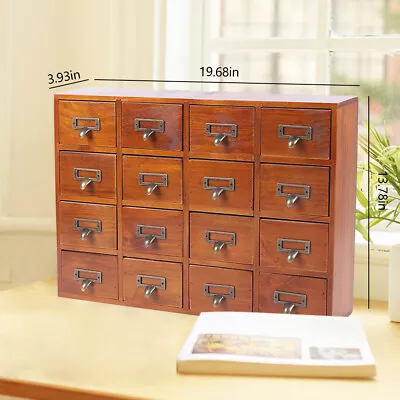 16 Drawers Vintage Wood Apothecary Medicine Cabinet Label Holder Card Catalog • $63.65