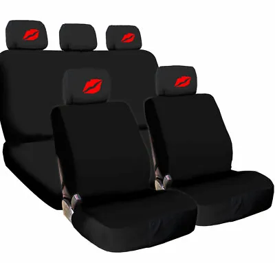 For VW New Car Truck Seat Covers Red Kiss Lip Headrest Black Fabric • $38.92