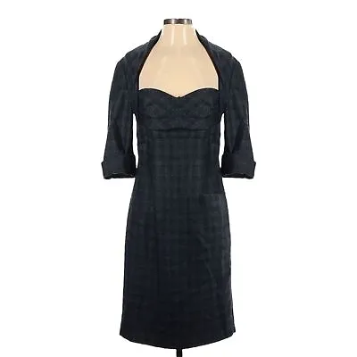 Mary Bays Vintage Shawl Bustier Dress 3/4 Sleeve Plaid Side Zip Dark Blue Size 6 • $60