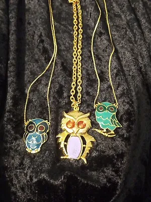 Lot Of 3 Cute Vintage Owl Cloisonne And Enamel Pendant Necklaces • $19