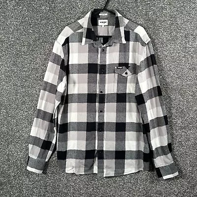 Wrangler Shirt Mens Large Black Grey Plaid Check Long Sleeve Flannel Pockets • £11.95