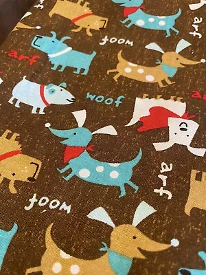 JoAnn Fabrics DOGS Cotton Fabric Quilt Crafts WOOF Dachshund Bulldog Brown • $12.50