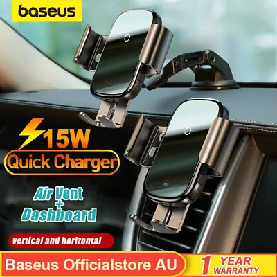 $39.99 • Buy Baseus15W Qi Wireless Fast Charger Automatic Car Mount Holder For IPhone Samsung