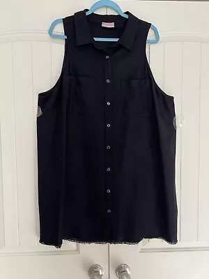 Show Me Your Mumu Basic Sleeveless Button Up Linen Blend Black Dress Size XL • $29