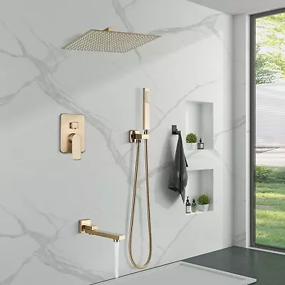 12'' Bath Shower Faucet Set Conceal Shower System Luxury Mixer Taps Brushed Gold • £115
