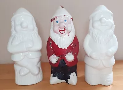 Set Of 3 Vtg Garden Gnomes White Glazed Ceramic One Hand-painted H9½in (24cm) • £19.99