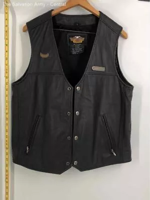 Harley-Davidson Men Black Leather American Sleeveless Motorcycle Vest Size Large • $76