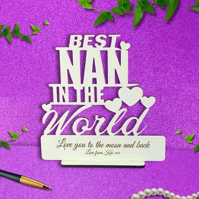 Personalised Gift Best Nan Plaque Wooden Engraved Mothers Day Freestanding Sign • £4.99