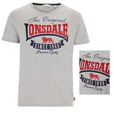 Lonsdale Since 1960 Premium Grey T-Shirt Lion Logo Regular Fit 90% Cotton Corrie • £24.90