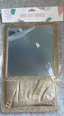 Gold Glitter Magnetic Mirror With Pocket Organizer  Back For School Locker • $16.73
