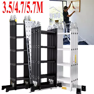 3.5/4.7/5.7M Ladder Folding Aluminium Multipurpose Step Steel Platform 14 IN 1 • £79.97