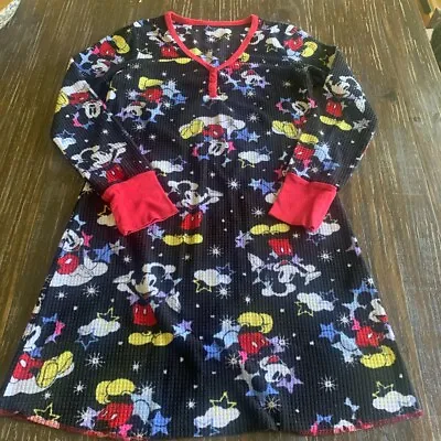 Size Medium Disney Mickey Mouse Long Sleeve Short Nightgown Gown Black Waffle • $14