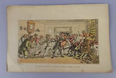 £6.50 • Buy C1800s Antique Colour Book Plate, Rowlandson Dr Syntax Coffee House Quarrel Bath