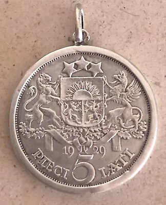 Latvia 1929 Silver Coin 5 Lati Excelent In Pendant 28g • $100