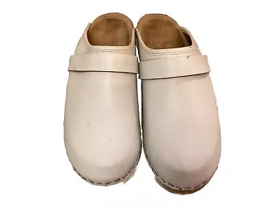 Mohegan Toffein Classic Swedish Wooden Clog White Leather Size EUR 37 Us 7 • $25