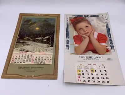 Vintage Promo Advertisement Calendars 1946 (12 Month) & 1965 (1 Month) • $17.55