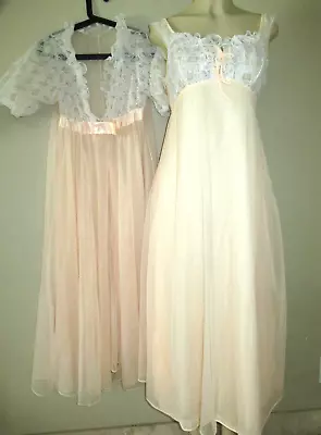 Vintage Radcliffe Double Chiffon Nightgown & Robe Peignoir Set Size P Peach • $59.99