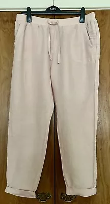 M&S Pink Linen Cargo Pants Size 16R Elasticated Waistband • £4.99