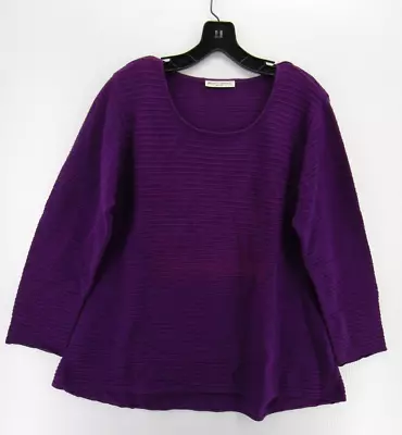 Margaret Winters Sweater Women Medium Purple Pullover Scoop Neck Striped USA * • $18.39