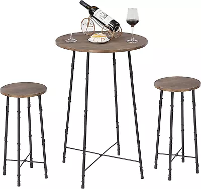 3 Piece Round Pub Dining Set High Top Bar Table And Stools For 2 Bistro Dinett • $92.99