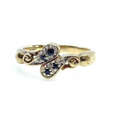 Gold Sapphire Ring 9ct Yellow Gold Blue Sapphire Scroll Ring Sapphire Dress Ring • £115