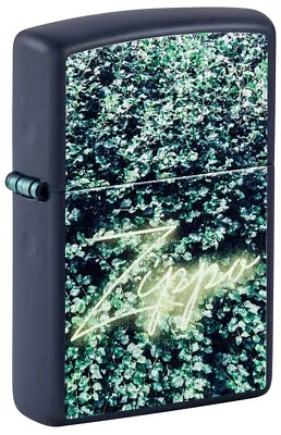 New  Release ZIPPO Lighter LUSH LEAFY BACKDROP / NEON ZIPPO SIGN /Navy Blue Case • £39.40